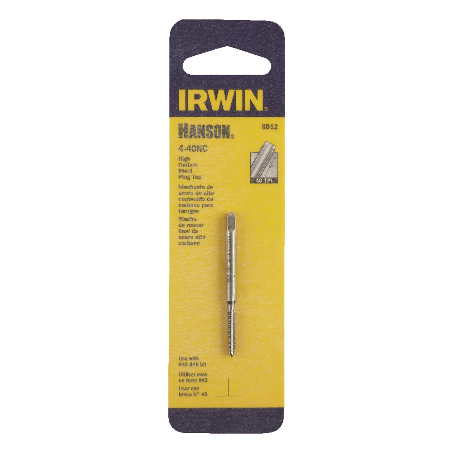 Hanson High Carbon Steel Sae Plug Tap 4-40, 1 Piece, Model 8012