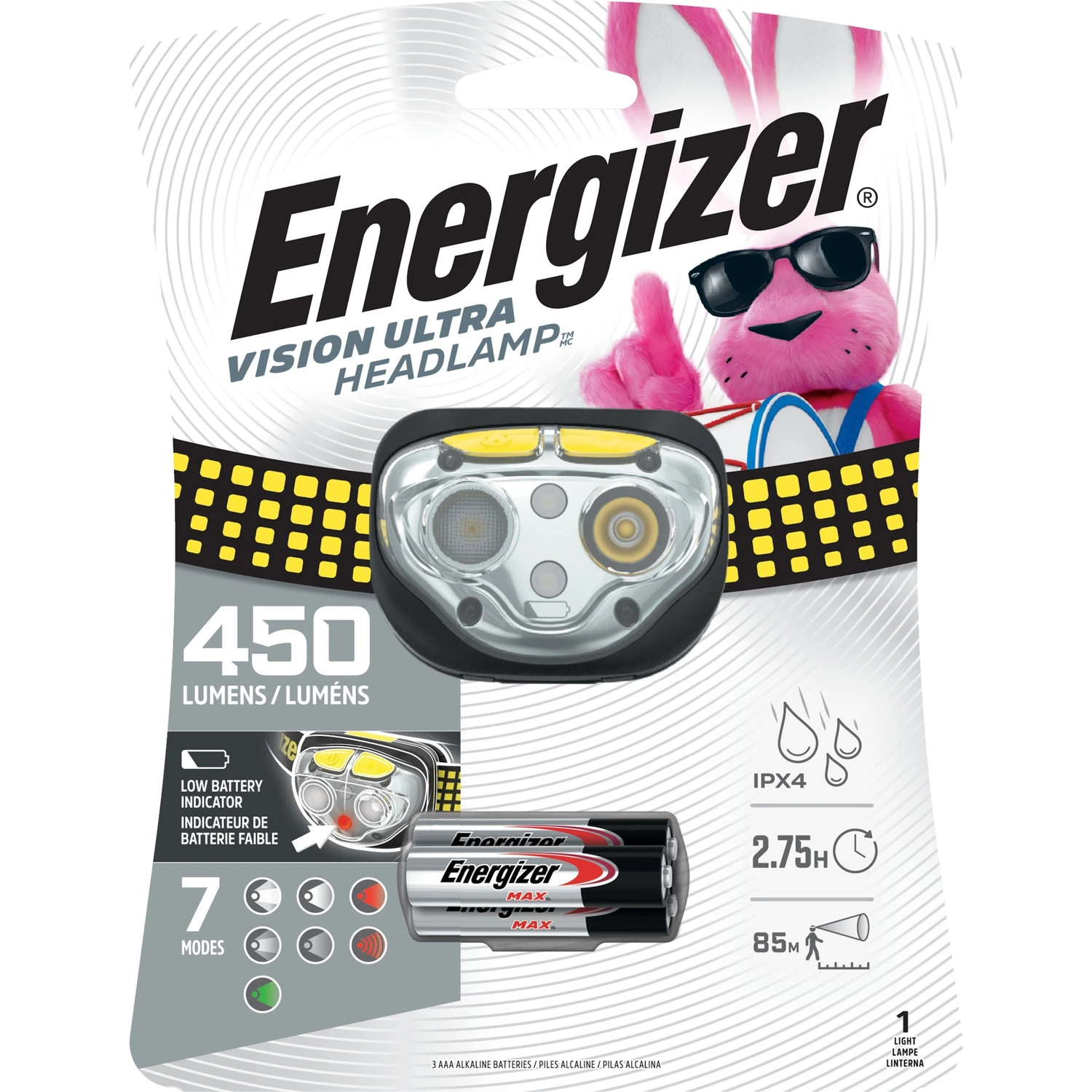 Vision Ultra Hd Led Headlamp 450 Lumens Black/yellow With Aaa Batteries