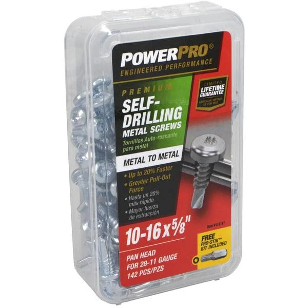 Powerpro Metal Screws, Self-Drilling, Pan Head, #10-16 x 5/8 In., 142-Ct.