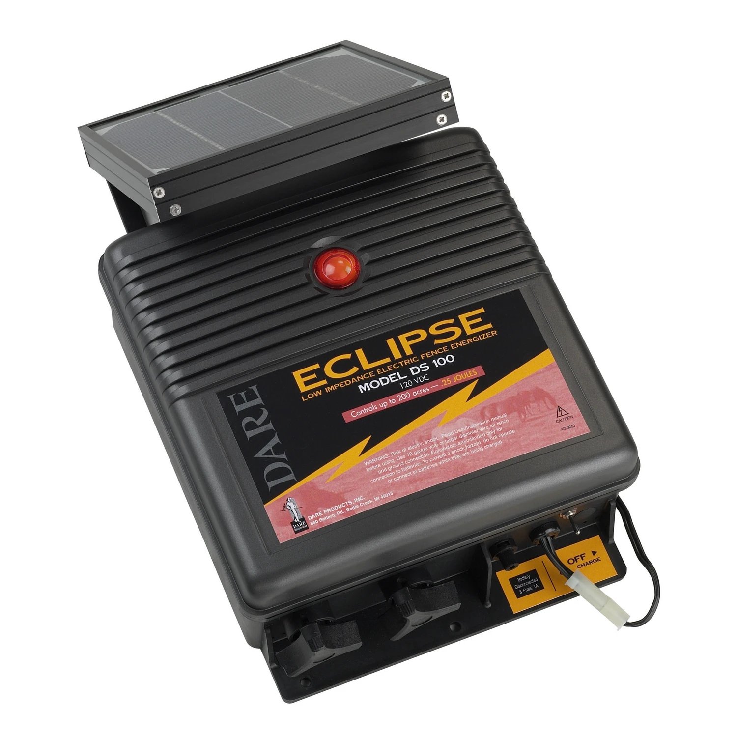 Eclipse Solar-powered Fence Energizer 100 Acre, 12 Volt, Black