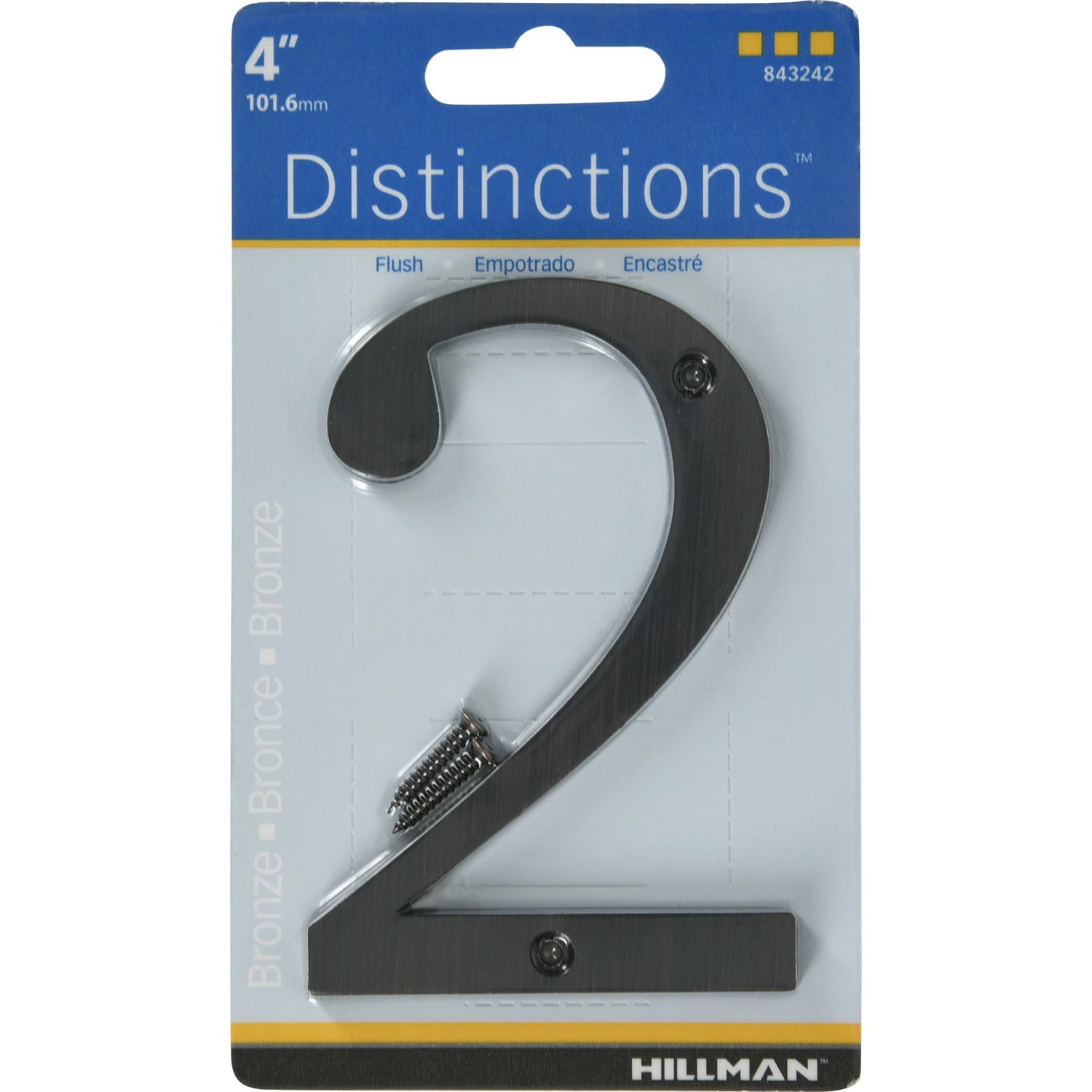Distinctions House Address Number 2, Screw-In Mount, Bronze Zinc, 4 Inch Height