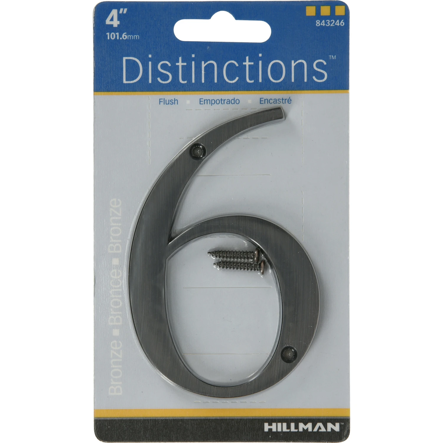 Distinctions House Address Number Six, Screw-In Bronze Zinc, Four Inch