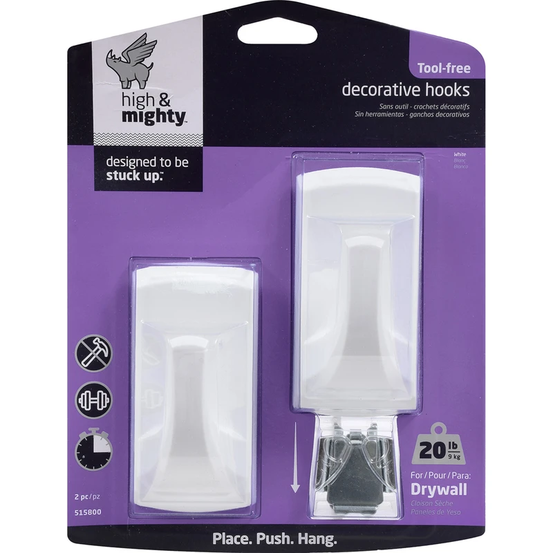 2-Pc. Plastic Hook, White, Holds 20-Lbs.
