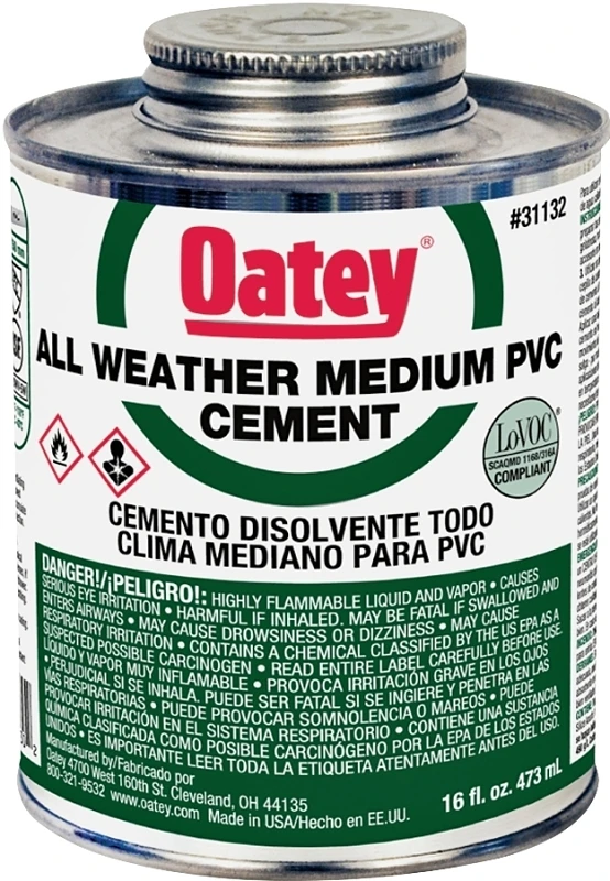 Polyvinyl Chloride All-Weather Pipe Cement, 16 Ounce Bottle