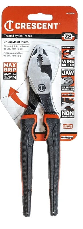 Z2 Dual Material Slip Joint Pliers, 8 In. With Rubber Grips And K9 Jaws
