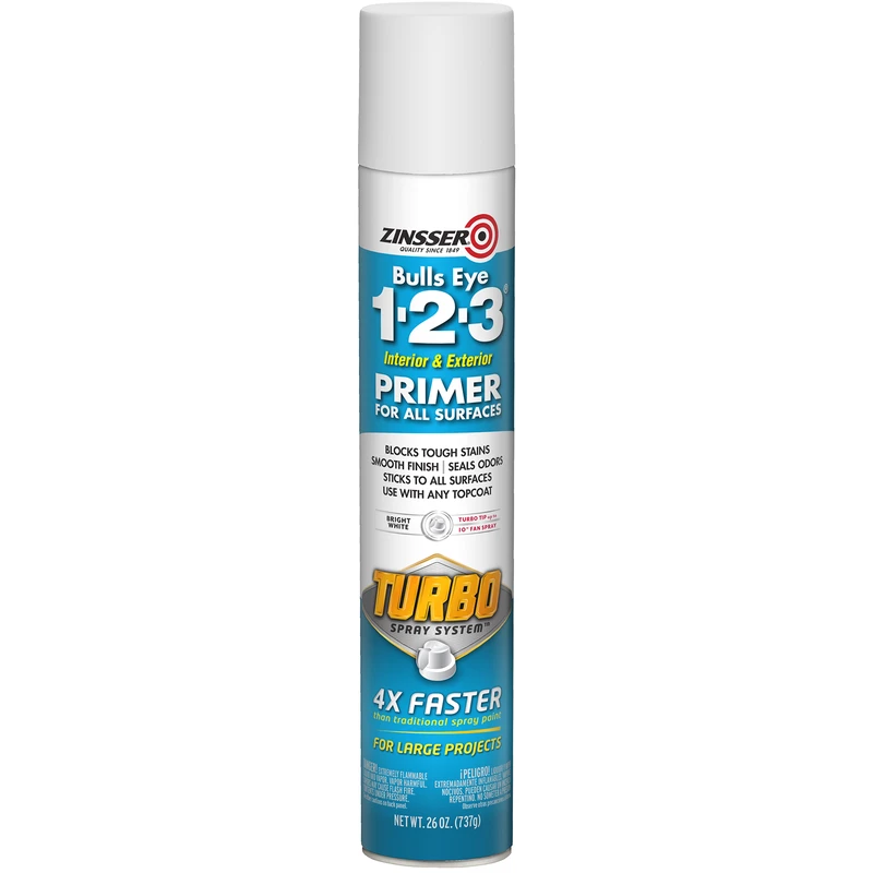 26 Oz. Bulls Eye 1-2-3 Turbo Primer Spray, Flat White, Stain Blocking