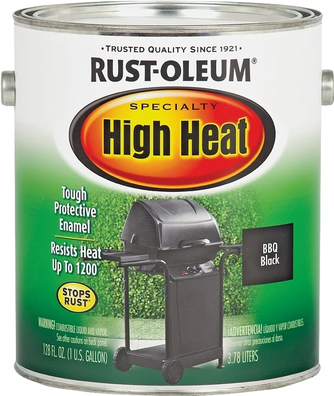 High Heat Enamel Paint, Bbq Black, 1 Gallon, Satin Finish