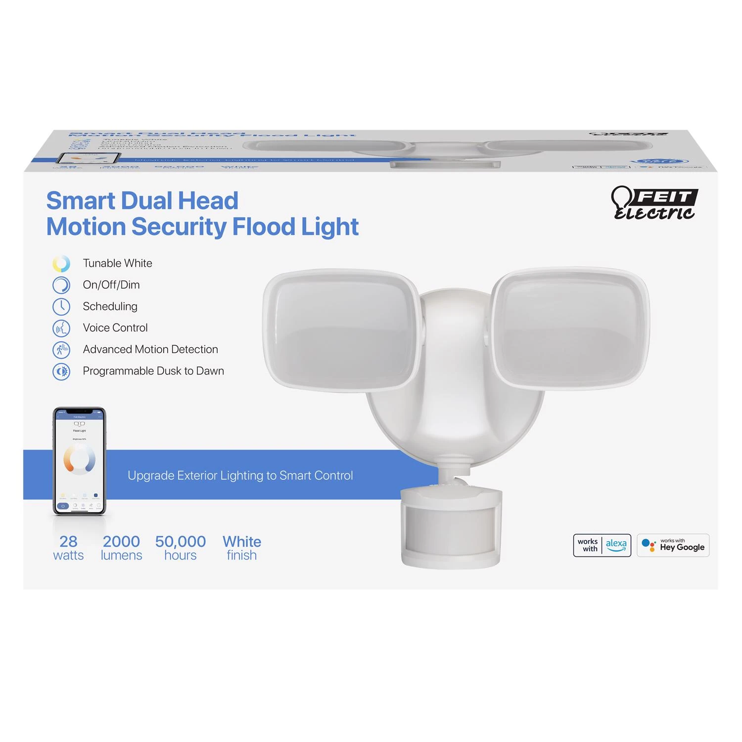 LED Smart Dual-Head Security Flood Lights, Motion Activated, 2000 Lumens, White Finish