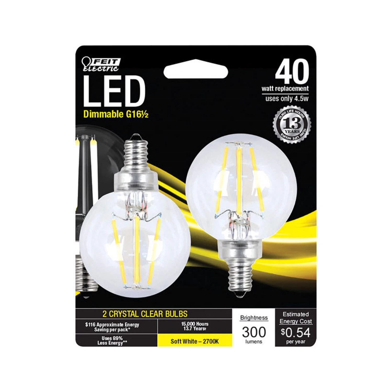 FEIT Electric 4.5 watts G16.5 LED Bulb 300 lumens Soft White Globe 40 Watt Equivalence