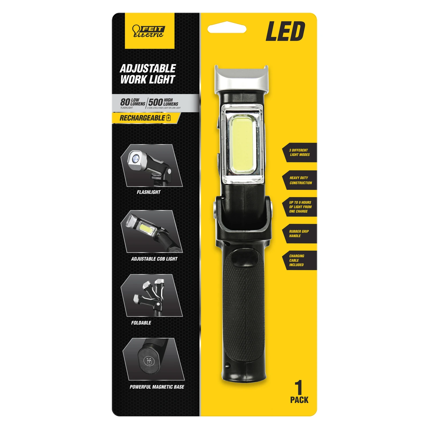 500 Lumen Led Rechargeable Swivel Handheld Work Light With Flashlight