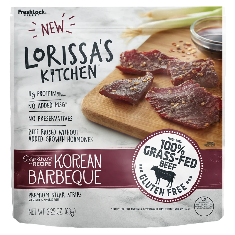 Lorissa's Kitchen Korean Bbq Beef Jerky 2.25 Oz - Premium Tender Steak Strips