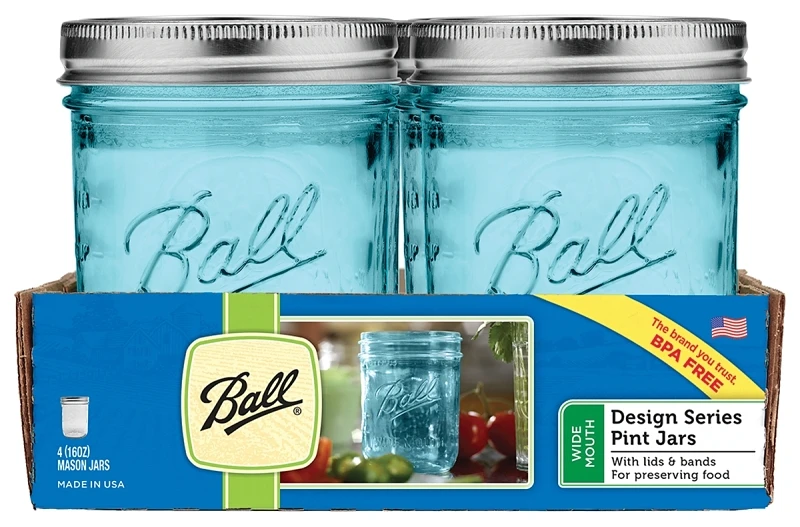 4PK PT Aqua Mason Jar