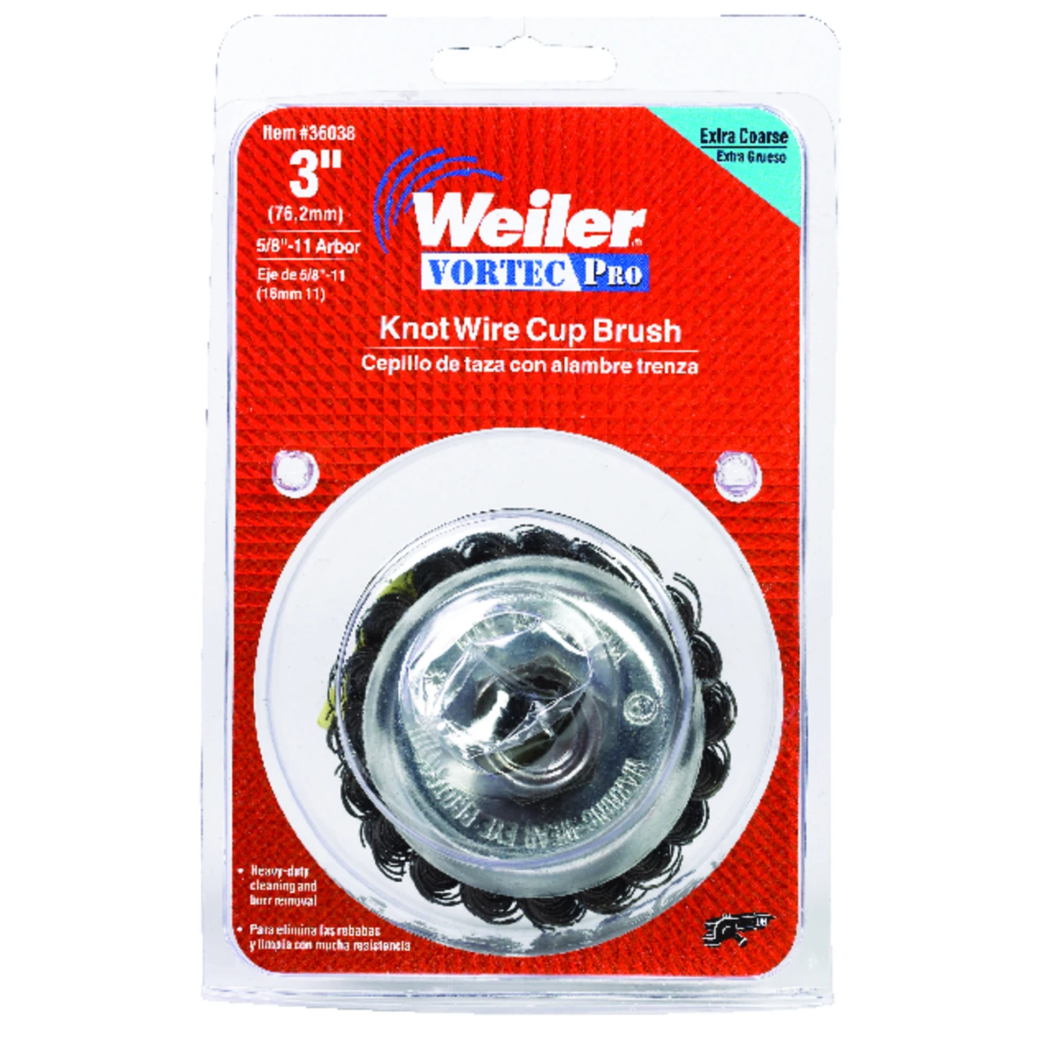 Vortec Pro 3 In. Knotted Steel Cup Brush 5/8-11 Arbor For Angle Grinders