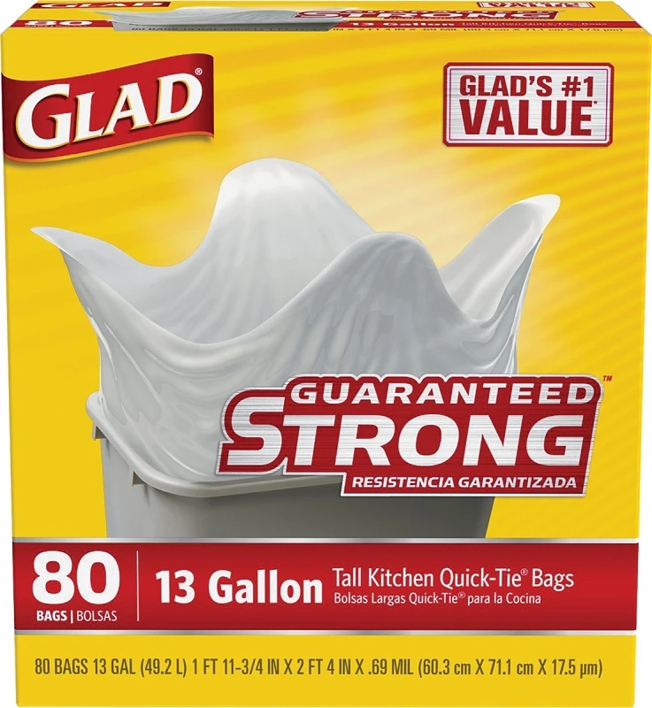 Tall Kitchen Garbage Bags, White, Quick Tie, 13 Gallon, 68-Ct.
