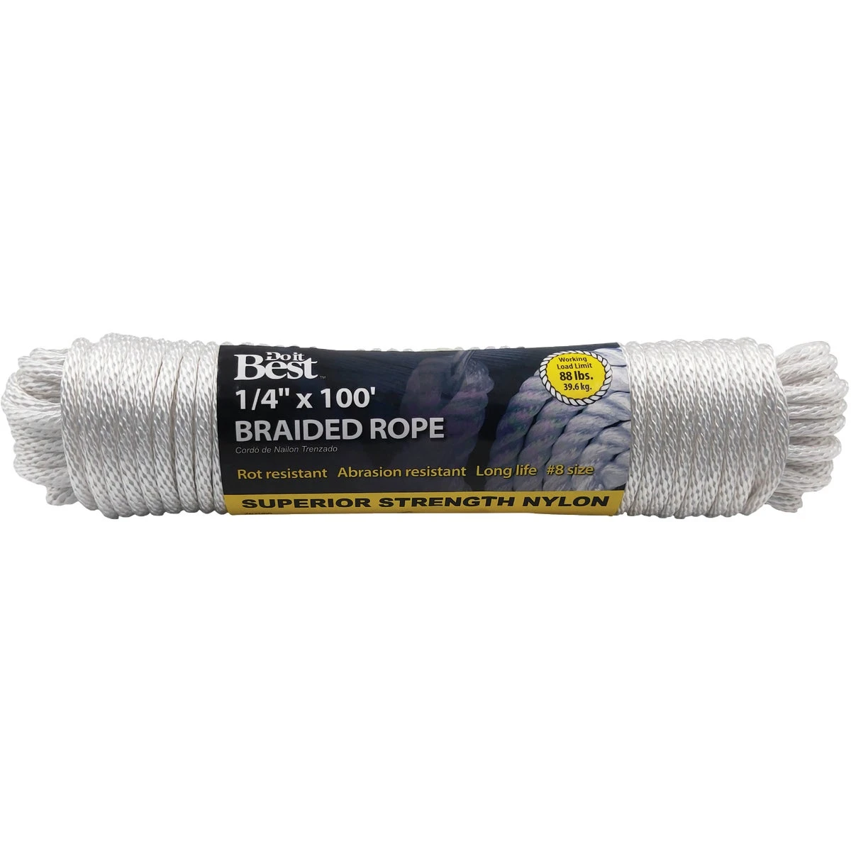 1/4 In. X 100 Ft. White Braided Nylon Rope - Model 707066