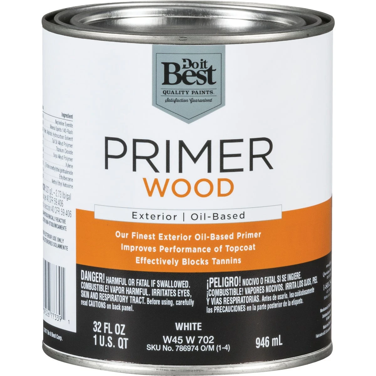 White Oil-based Wood Exterior Primer, 1 Quart - Alkyd Formula