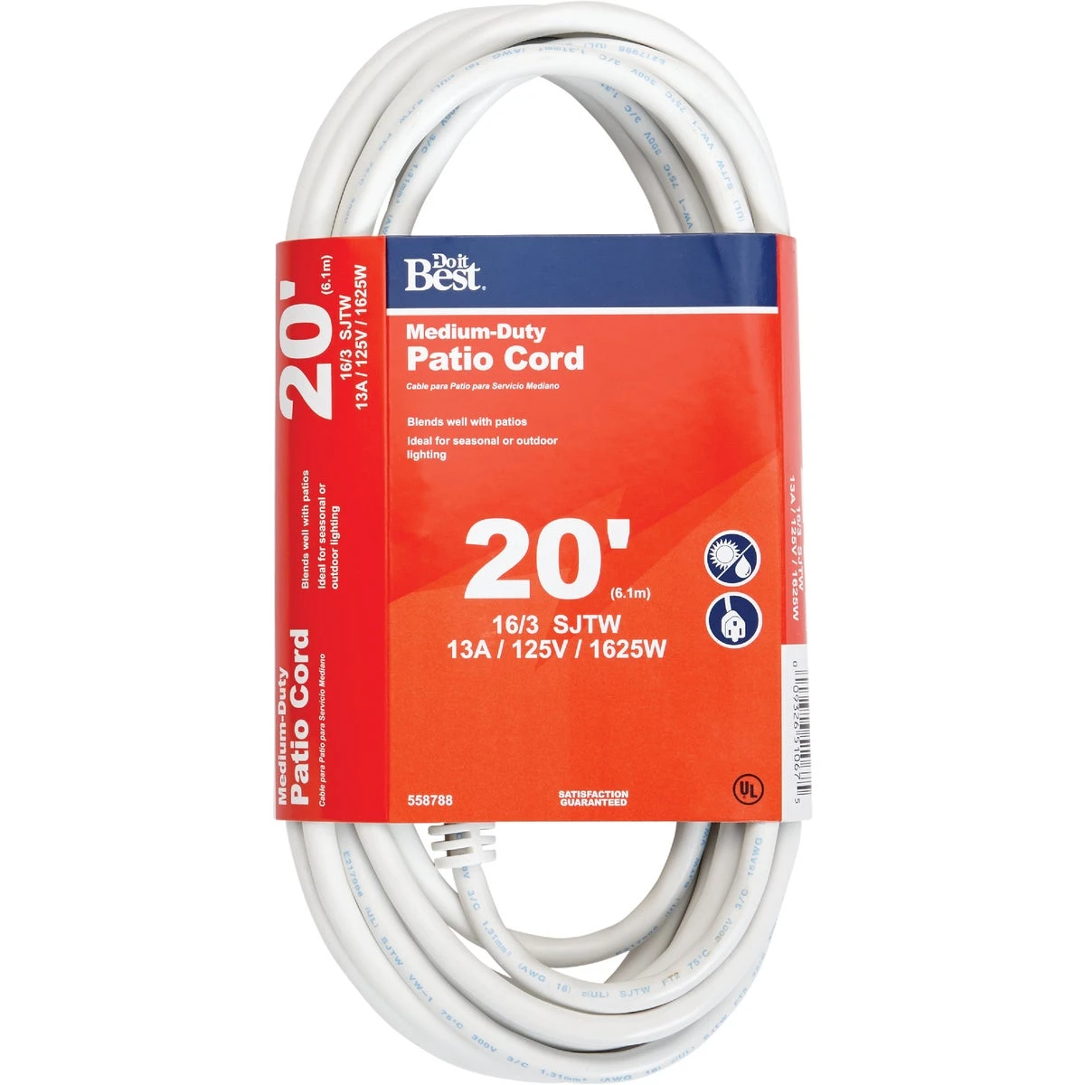 20 Ft. 16/3 Medium-duty White Patio Extension Cord Ou-jtw163-20x-wh