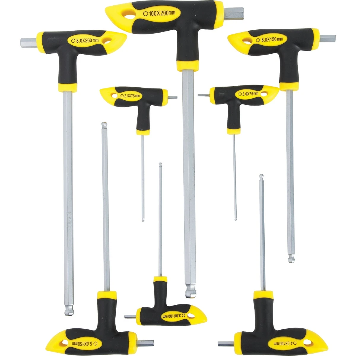 8-piece Metric T-handle Hex Key Set, Chrome Vanadium Steel