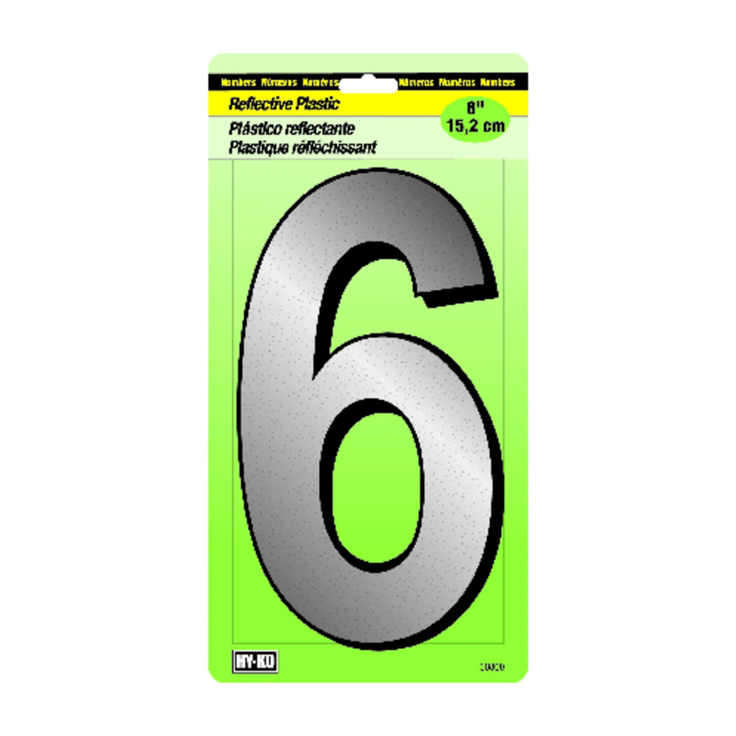 Reflective Plastic House Address Number 6, Screw-In Mount, 6 Inches Tall