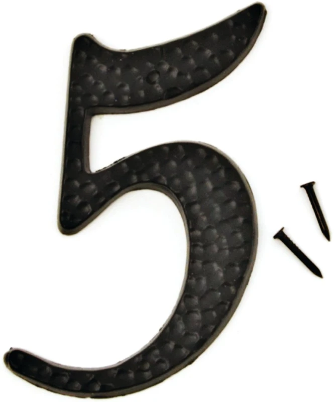 House Address Number 5, Black Die-Cast Aluminum, 3 and 1/2 Inches Tall