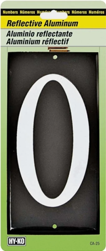 House Address Number Zero, Reflective Aluminum, 3.5-Inch Digit on 5-Inch Black Panel
