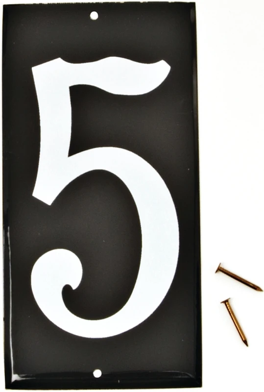 House Address Number 5 on 5-Inch Black Panel, Reflective Aluminum, 3.5-Inch Height