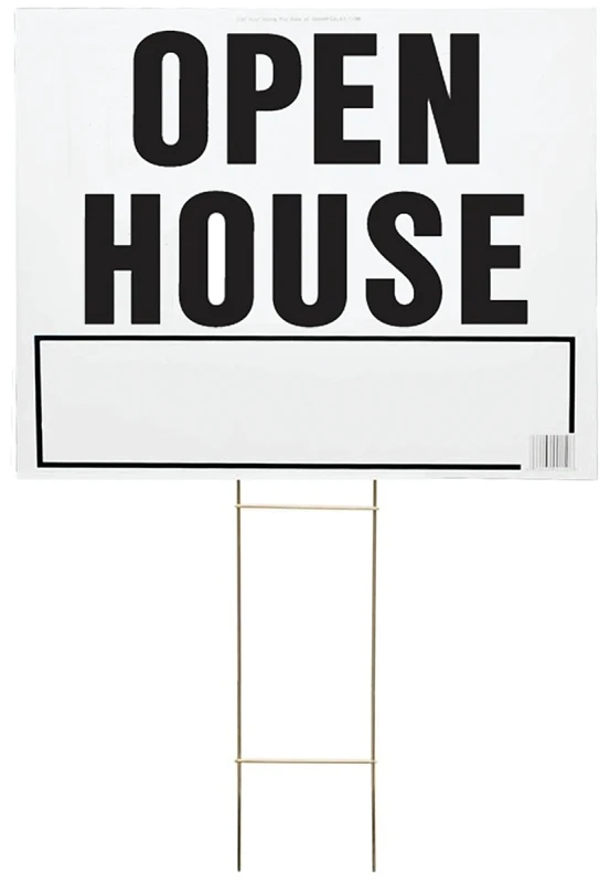 Open House Sign Black and White Plastic with H-Bracket 20 by 24 Inches