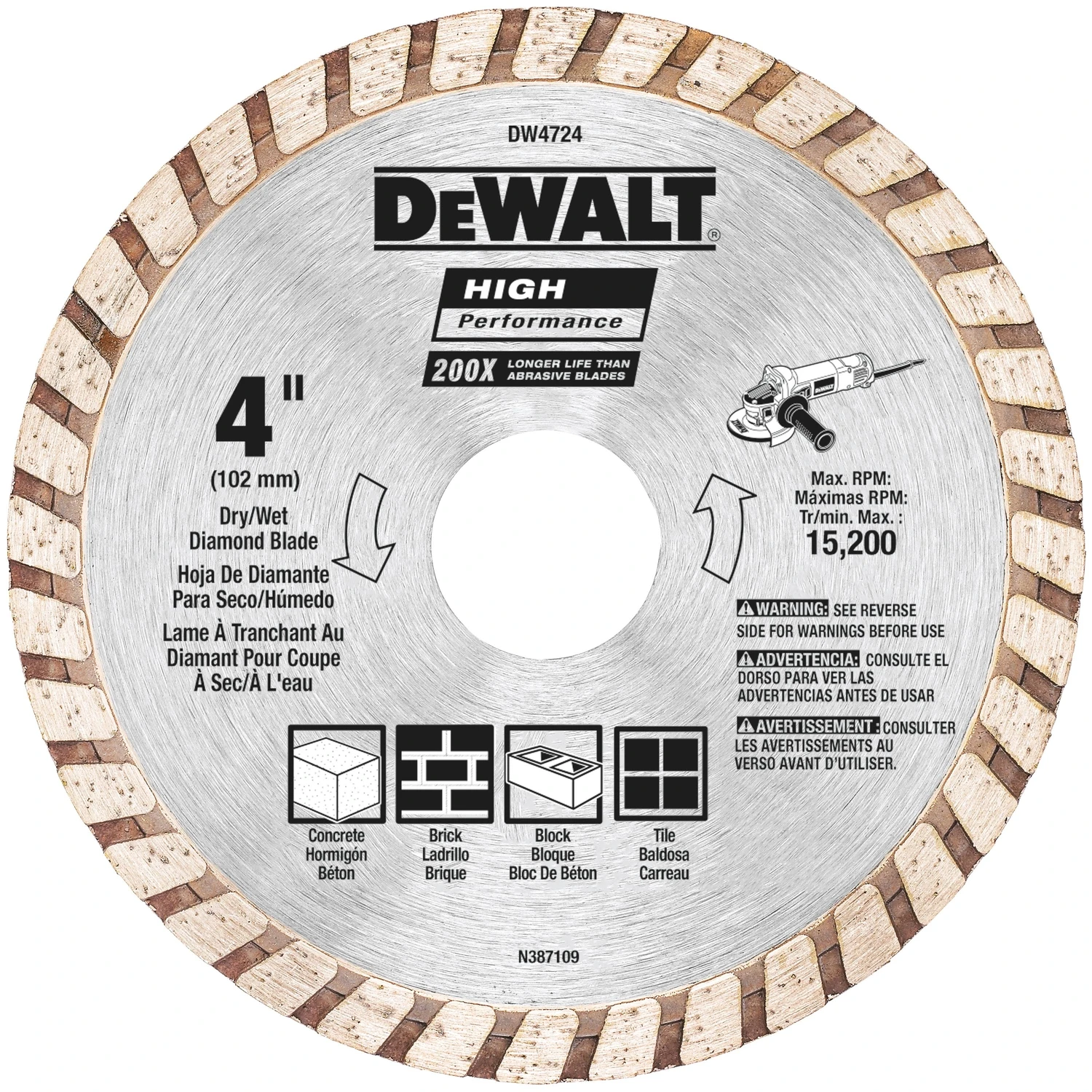 High Performance 4 In. Turbo Rim Dry/wet Cut Diamond Blade Dw4724