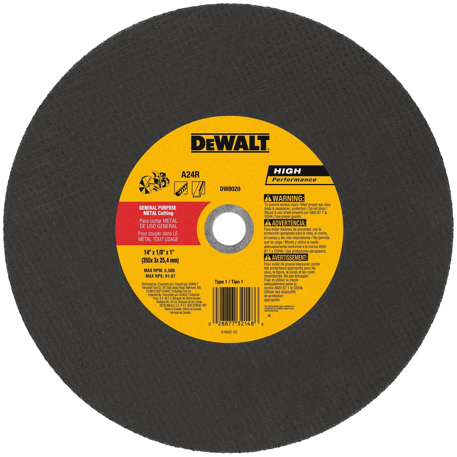 Hp Type 1 14 In. X 1/8 In. X 1 In. Metal Cut-off Wheel