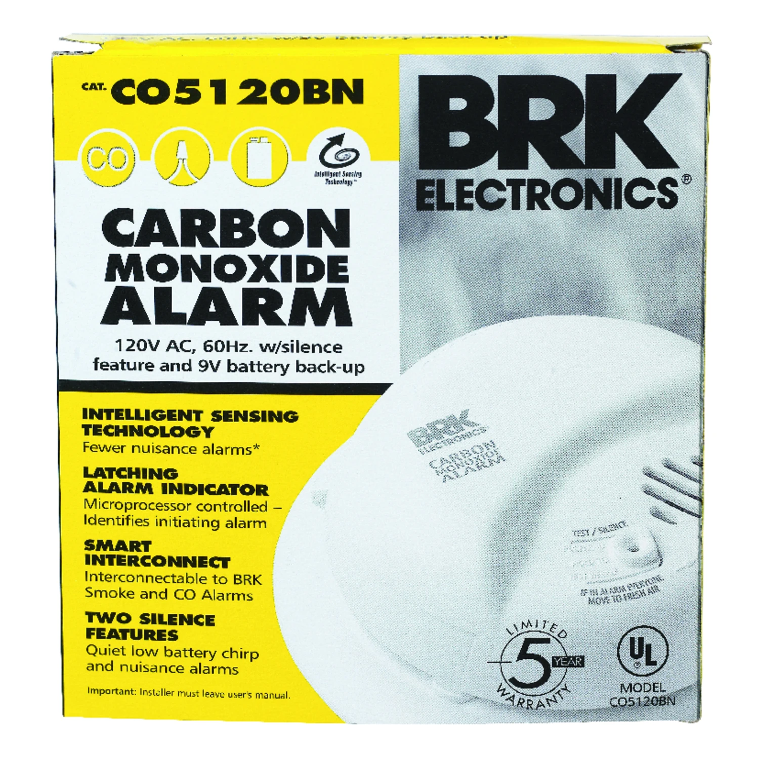 Carbon Monoxide Alarm, Hardwired w/Battery Backup
