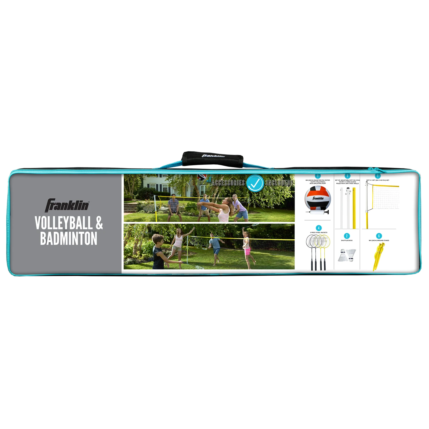 Sports Family Volleyball And Badminton Combo Set With Heavy-duty Poles