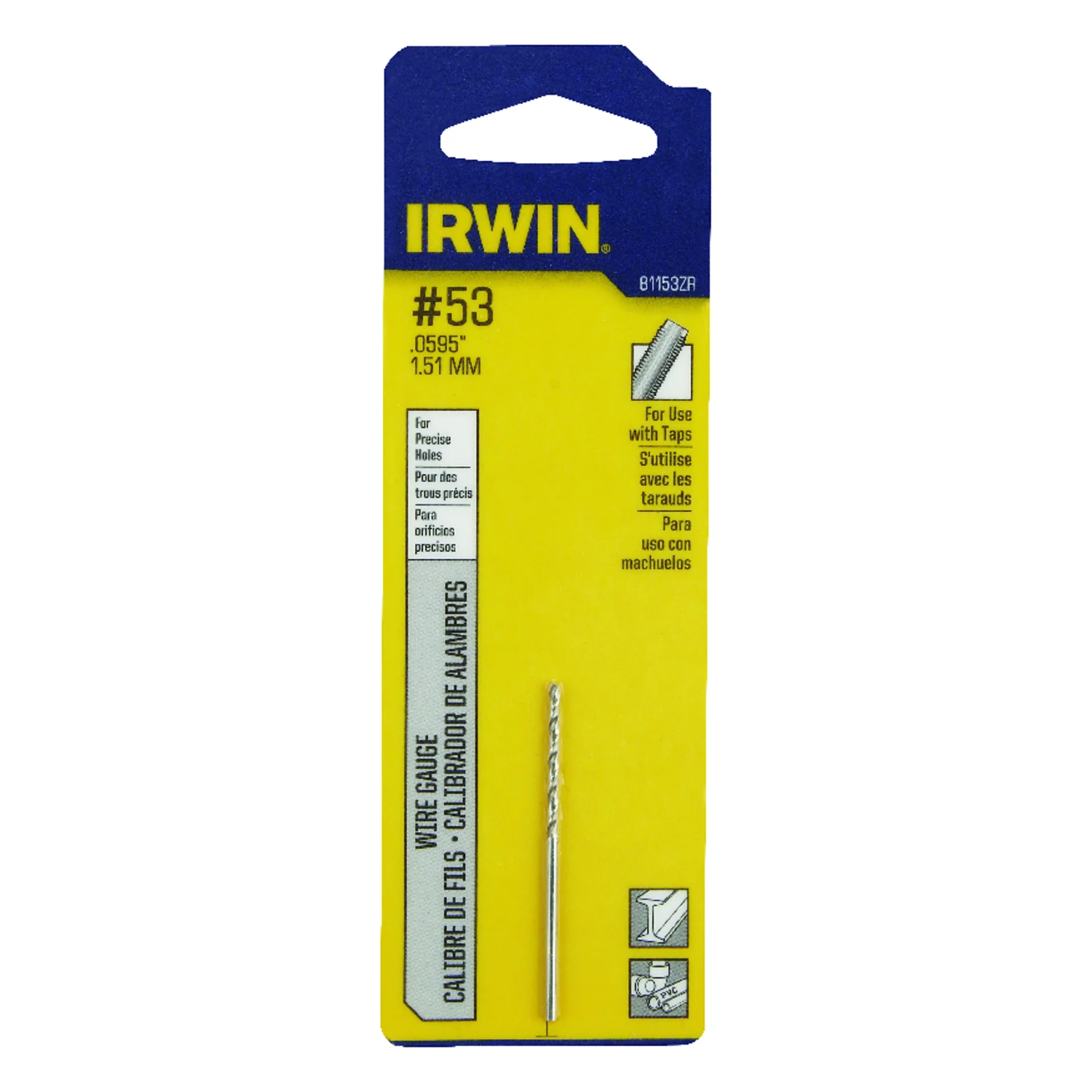#53 X 1-7/8 In. L High Speed Steel Wire Gauge Drill Bit, Straight Shank, 1 Pk