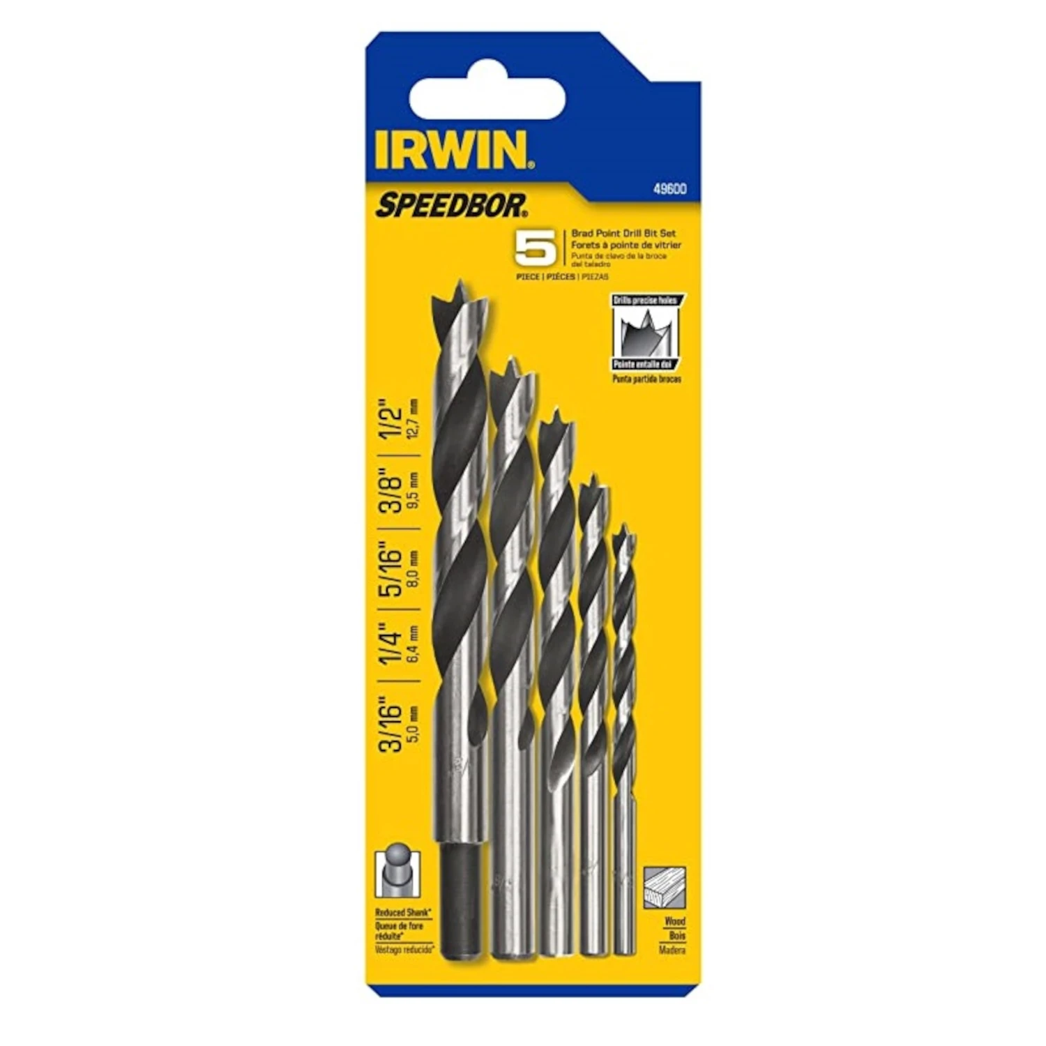 5-piece Steel Brad Point Drill Bit Set With Round Shank