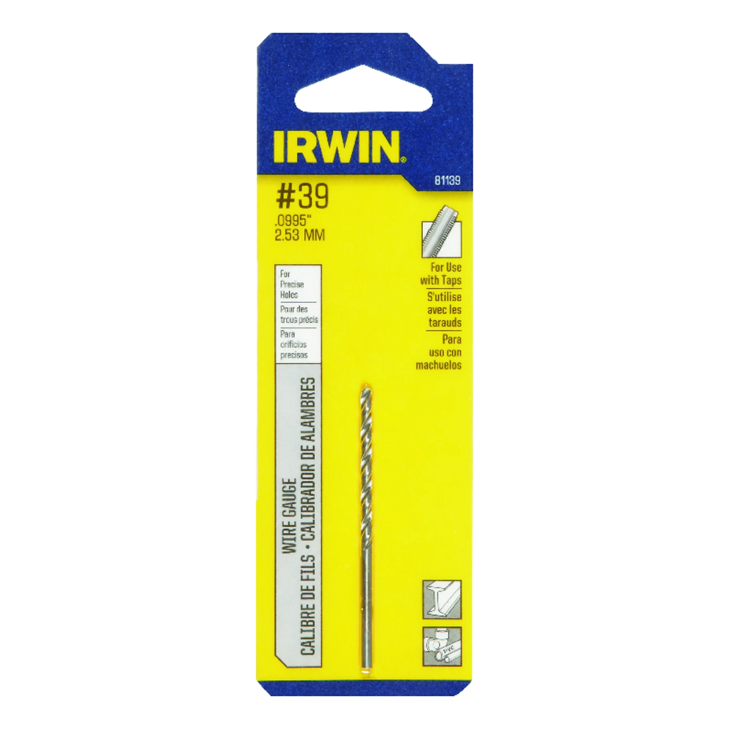 Irwin #39 X 1-3/8 in. L High Speed Steel Jobber Length Wire Gauge Bit Straight Shank 1 pk