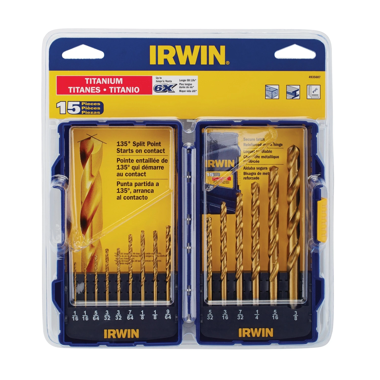15-piece Titanium Coated High-speed Steel Drill Bit Set, 1/16 In. To 3/8 In.