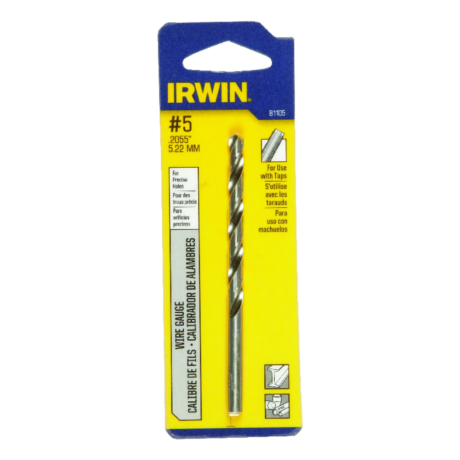 #5 High Speed Steel Wire Gauge Drill Bit 3-3/4 In. Length Straight Shank