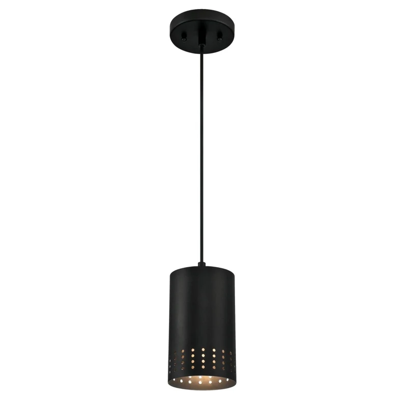 Phelps Indoor Mini Pendant Light Fixture with Matte Black Perforated Metal Shade
