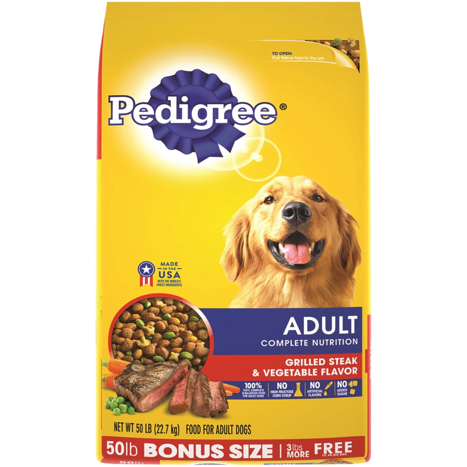 Adult Complete Nutrition Dry Dog Food Grilled Steak and Vegetable Flavor 44 Pounds Bag