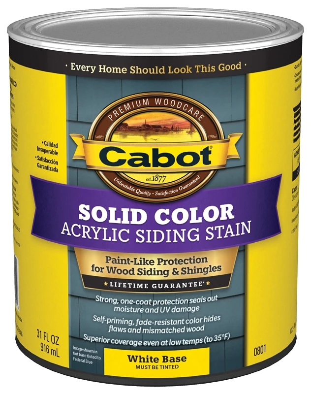 Solid Color Acrylic Siding Stain, Tintable White Base, 1 Quart
