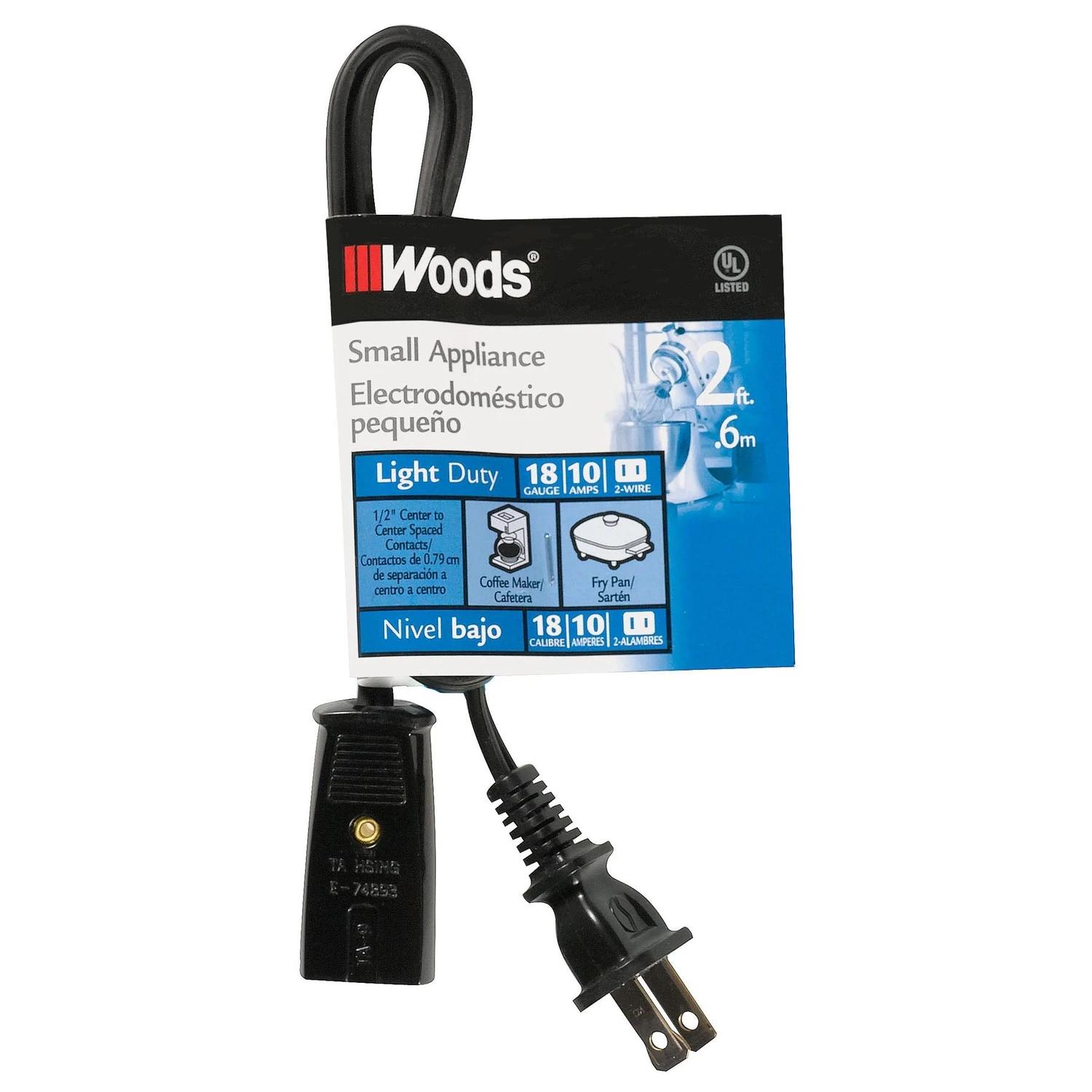 2 Ft. 18/2 10a Mini Plug Appliance Cord - Nema 1-15r