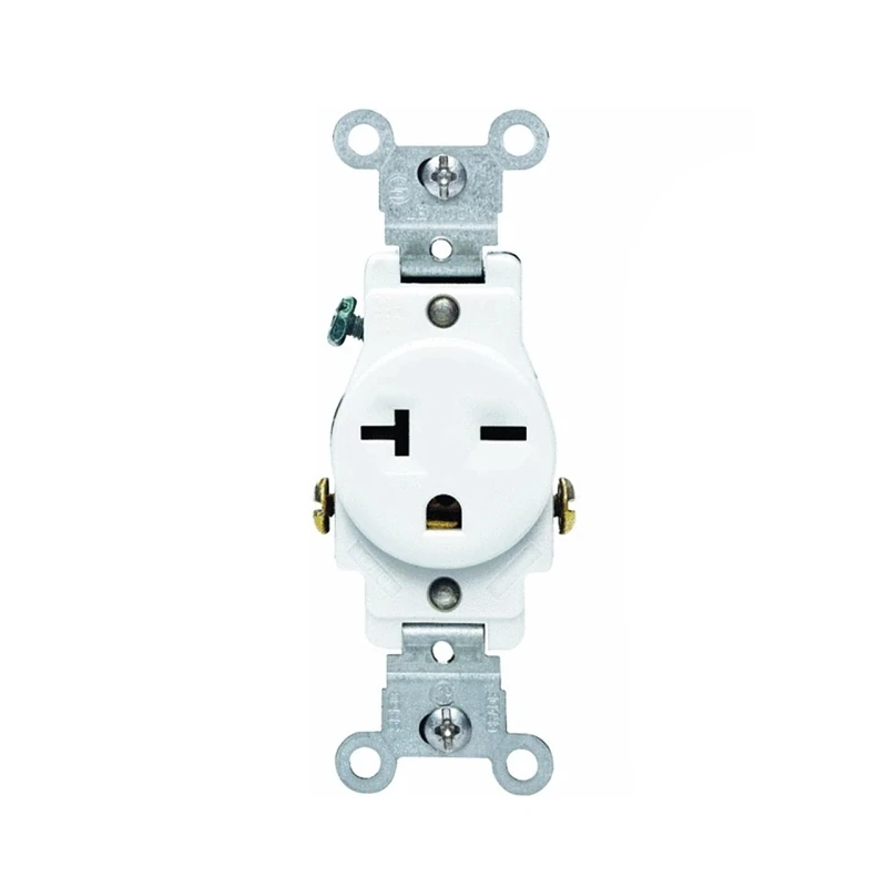 Leviton 20 Amp Commercial Grade Double-Pole Single Outlet, White Leviton 20 Amp Commercial Grade Double-Pole Single Outlet, White