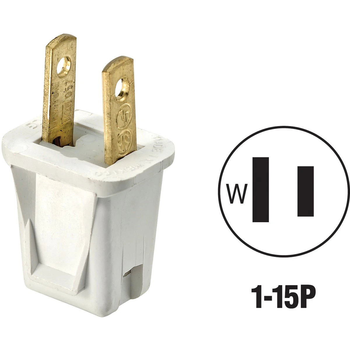 10a 125v 2-wire Non-grounding Cord Plug, Nema 1-15p, White