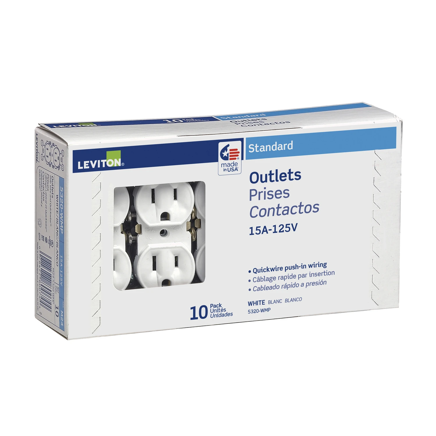 Leviton 15A White Shallow Grounded 5-15R Duplex Outlet (10-Pack)