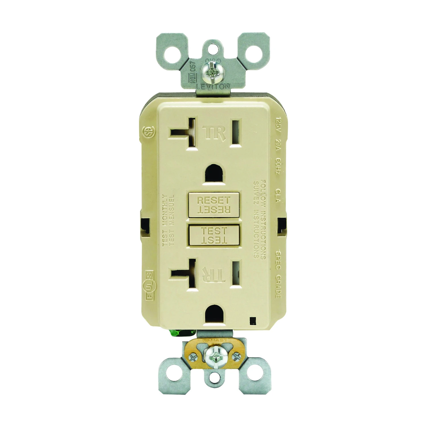 Leviton SmartlockPro 20 amps 125 V Duplex Ivory GFCI Outlet 5-20R 1 pk