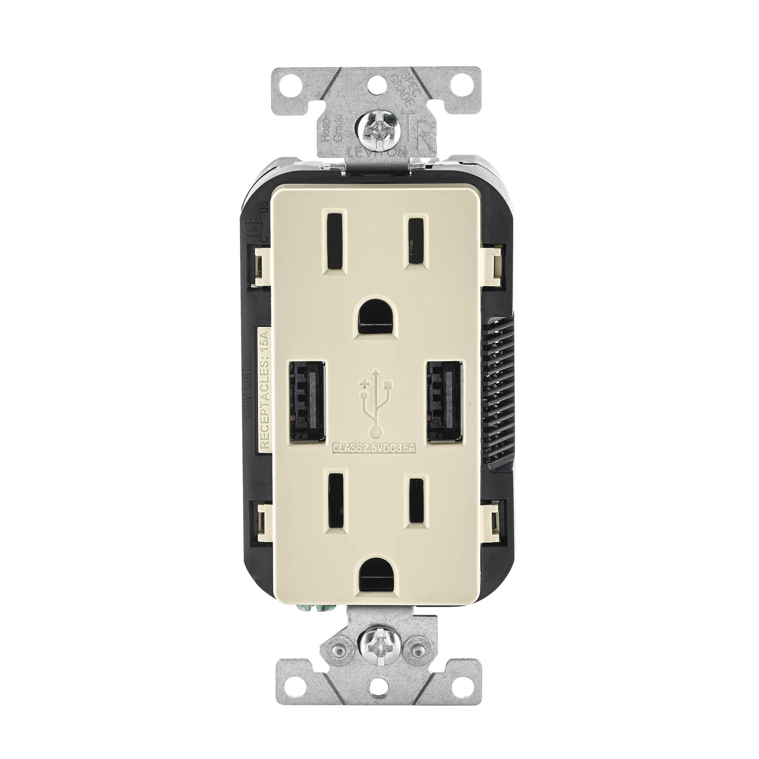 Leviton Decora 15 amps 125 V Duplex Light Almond Outlet and USB Charger 5-15R 1 pk