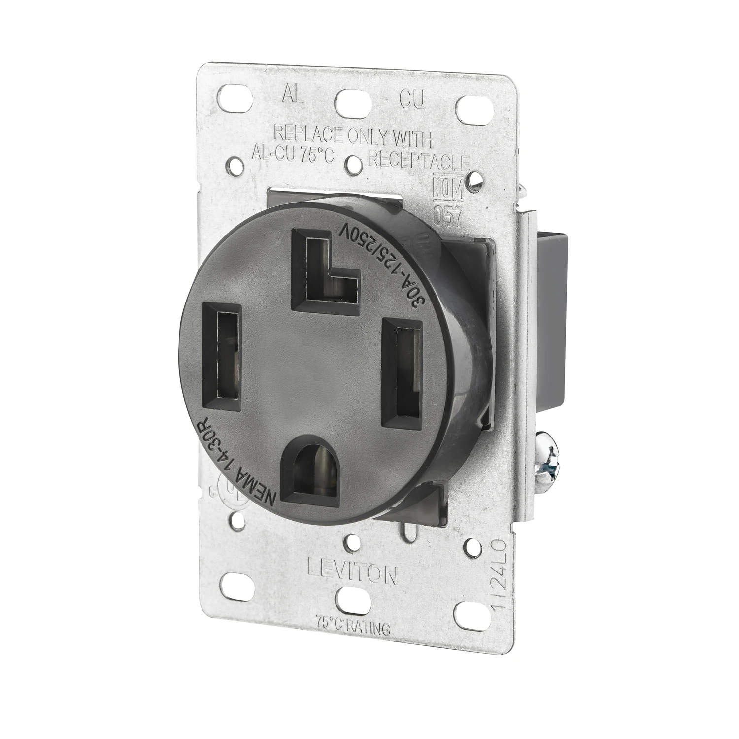 30 Amp Industrial Flush Mount Shallow Single Outlet, Black
