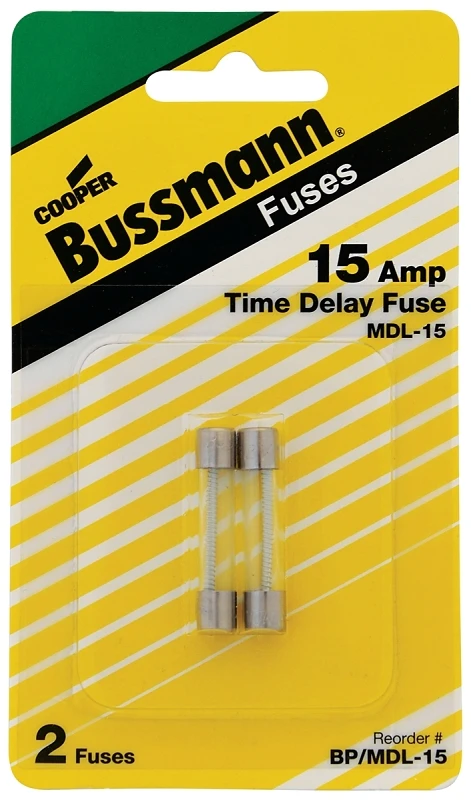 15-Amp Type MDL Glass Tube Fuse, 2-Pk.