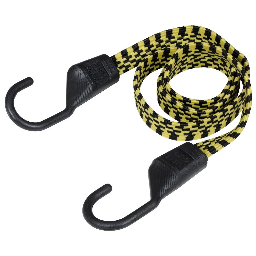 Flat Bungee Cord, Ultra Black/Yellow, 48 In.