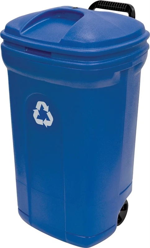 34 Gallon Wheeled Outdoor Trash Can Recycling Bin With Lid - Blue