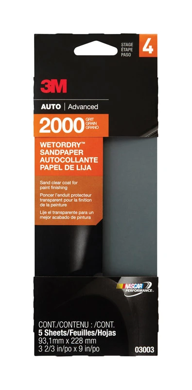 Sandpaper, Automotive, 2000 Grit, 3-2/3 x 9 In., 5-Pk.